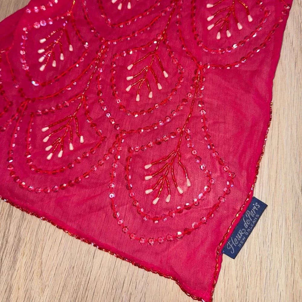 Fleur deParis Vintage Pink Beaded Whimsical Fairy Scarf -One Size